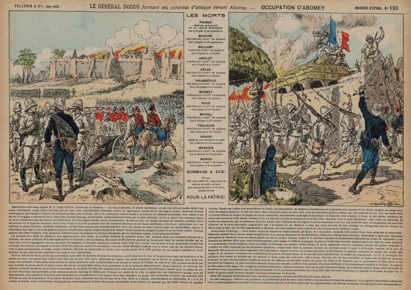 Franske tropper under kommando af general Alfred-Amedee Dodds angriber Abomey, Dahomey, Anden Franco-Dahomean-krig af French School