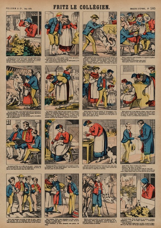 Skoledrengen Fritz (farvet gravering) af French School