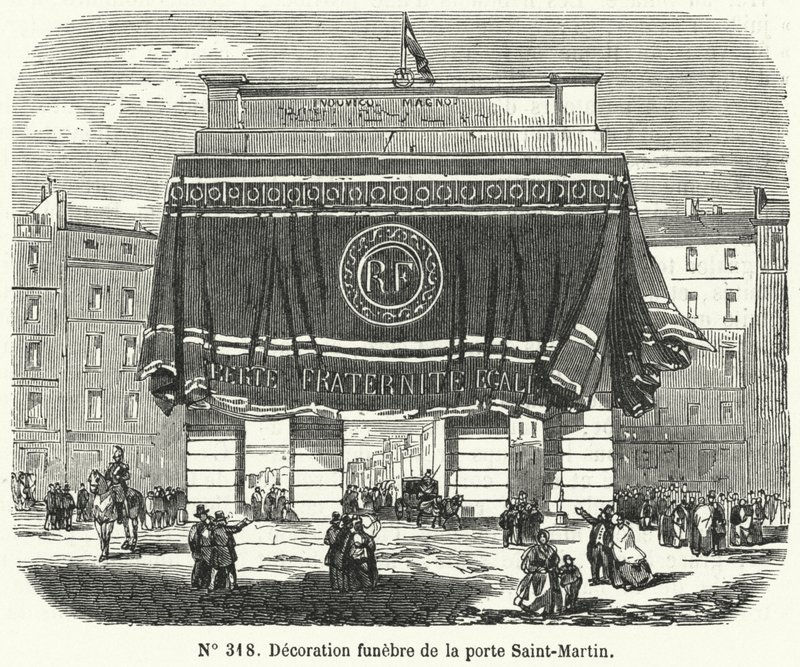 Begravelsesdekoration af Porte Saint-Martin til ære for ofrene for June Days-opstanden, Paris af French School