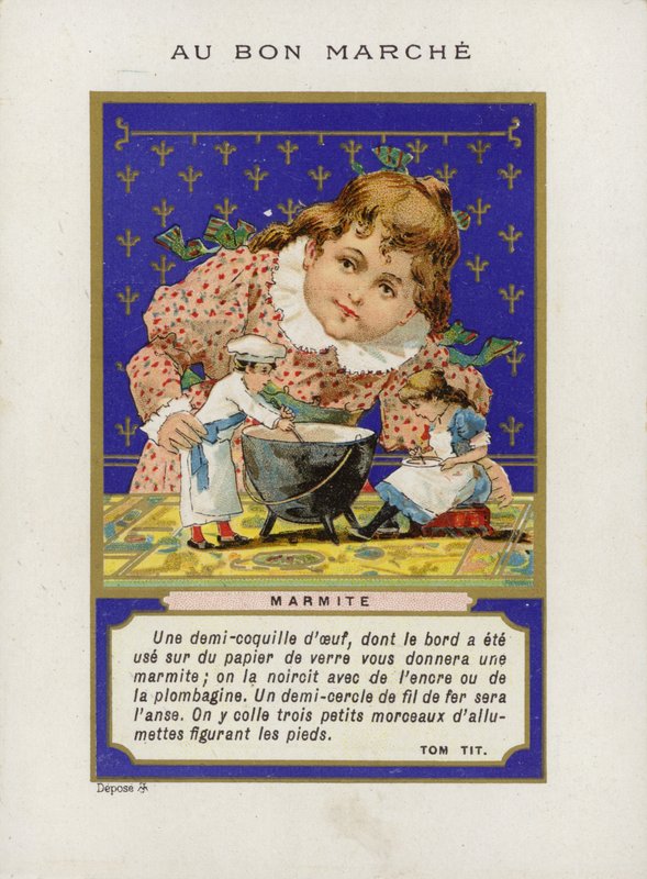 Pige leger med dukker og røreskål, Marmite af French School
