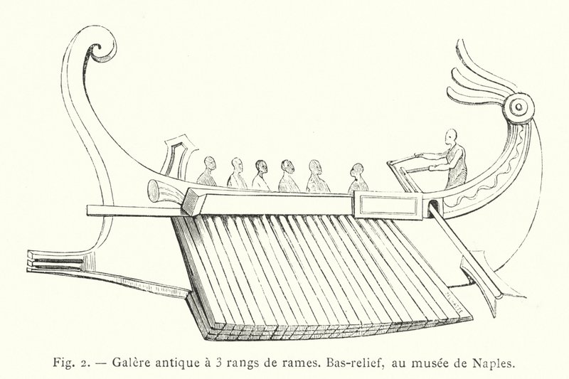 Gammel kabys med 3 rækker årer, Bas-relief, i museet i Napoli (gravering) af French School