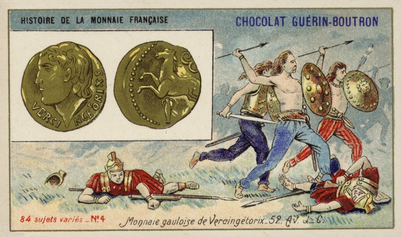Galliske mønter af Vercingetorix, 52 f.Kr. (chromolitho) af French School