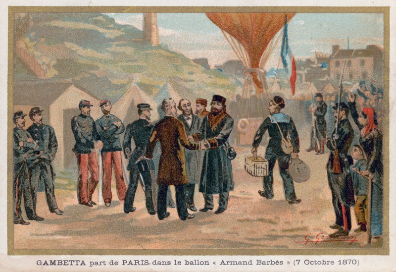 Gambetta forlader Paris i luftballonen Armand-Barbes af French School