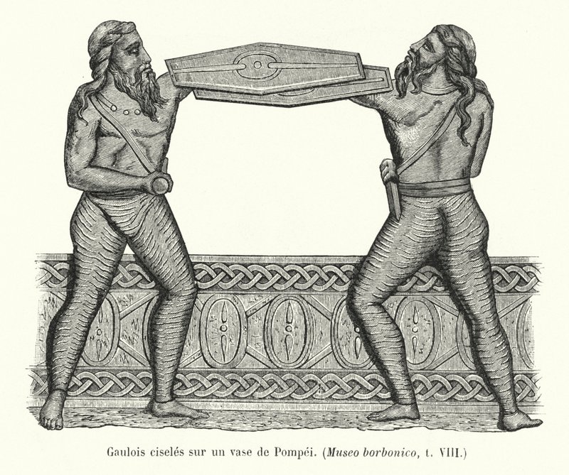 Gallere mejslet på en vase fra Pompeji (gravering) af French School