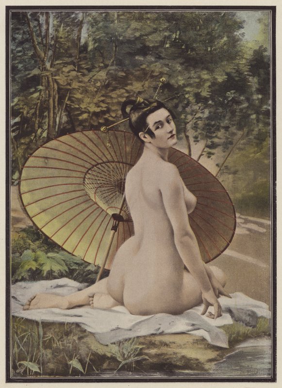 Geisha i bad (farve litho) af French School