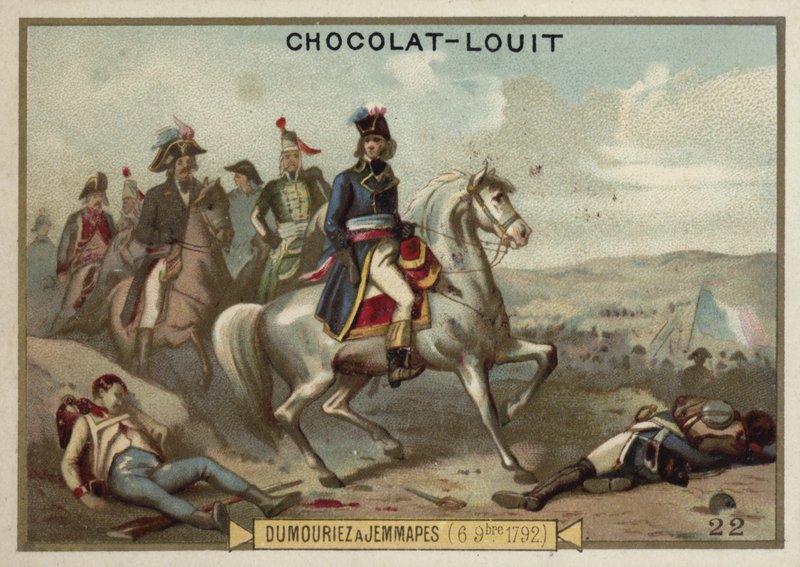 General Dumouriez i slaget ved Jemappes, 6. november 1792 af French School