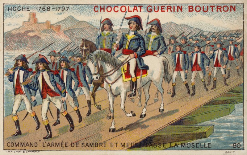 General Hoche, chef for hæren af Sambre og Meuse, krydser Mosel (chromolitho) af French School