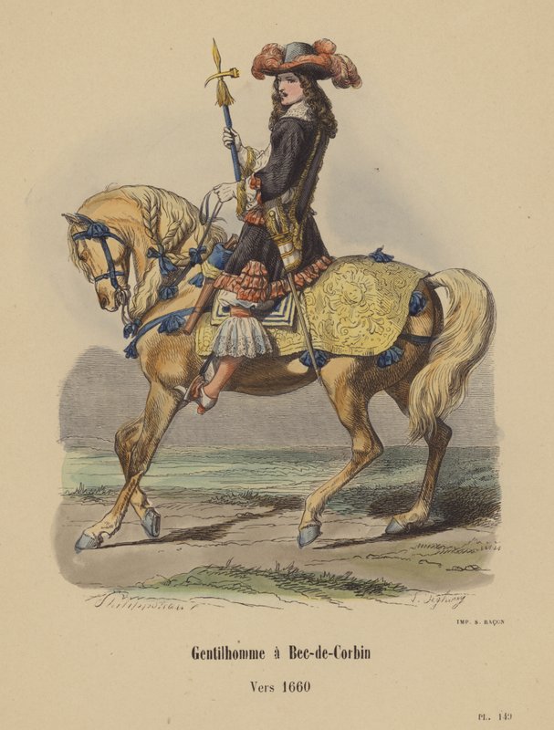 Gentleman at Bec-de-Corbin, Circa 1660 (farvet gravering) af French School