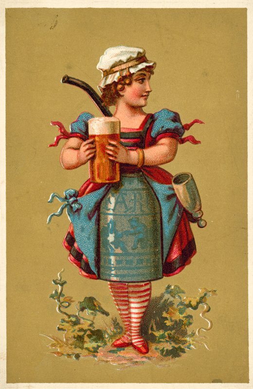 Pige holder et stort glas øl (chromolitho) af French School