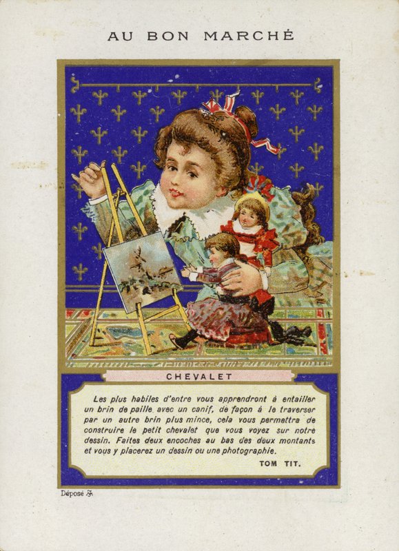 Pige leger med dukker og maler, Chevalet af French School