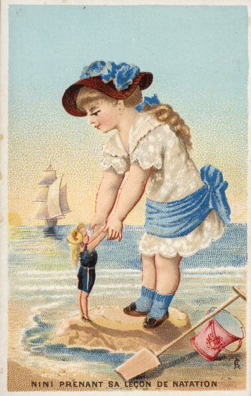 Pige lærer en dukke at svømme af French School