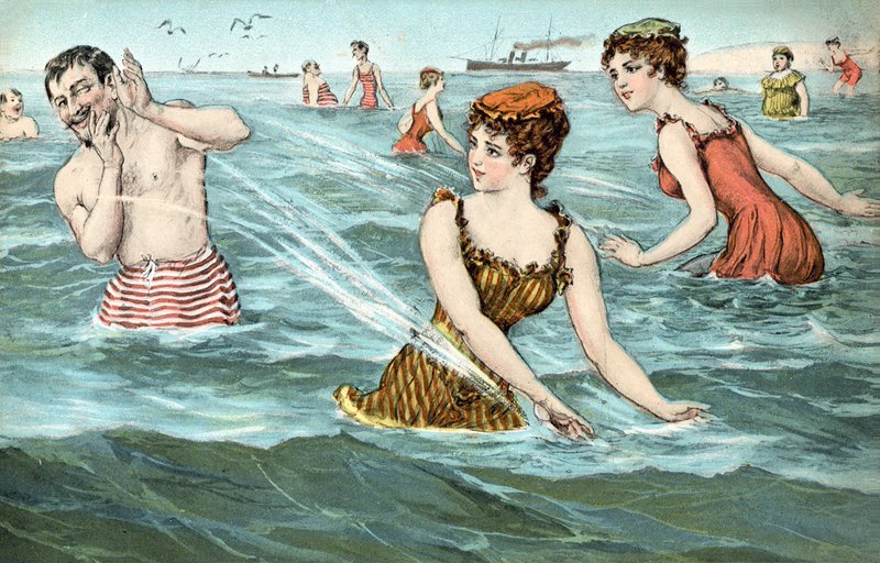 Piger plasker en mand i havet af French School