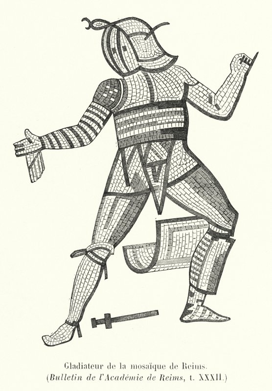 Gladiator fra Reims mosaik (gravering) af French School