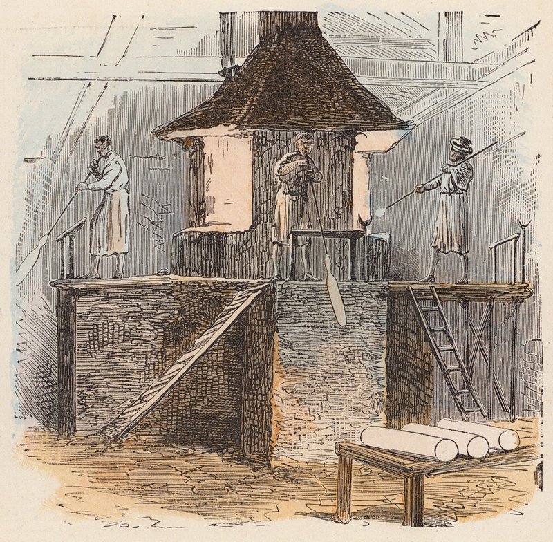 Glasfremstilling (farvet gravering) af French School