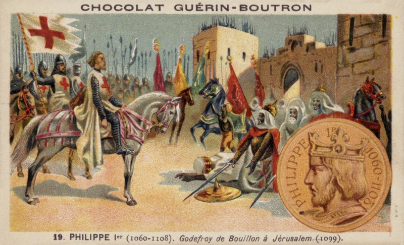 Godfrey af Bouillon i Jerusalem af French School