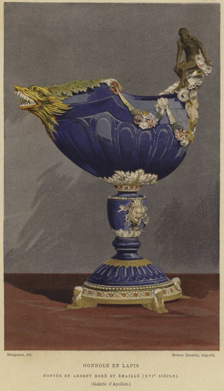 Gondolformet lapis lazuli kop monteret i forgyldt og emaljeret sølv, 1500-tallet af French School