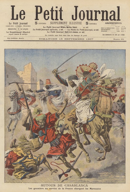 Goumiers angriber marokkanere nær Casablanca (farvelitografi) af French School