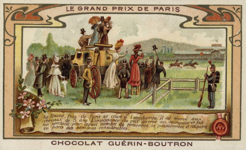 Paris Grand Prix hestevæddeløb, Longchamps (chromolitho) af French School