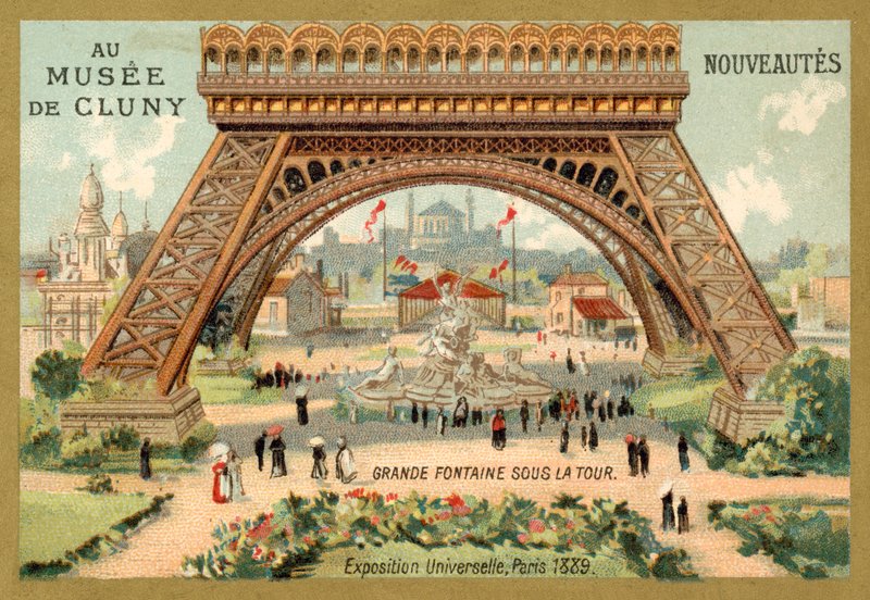Stort springvand under Eiffeltårnet, Exposition Universelle, Paris af French School