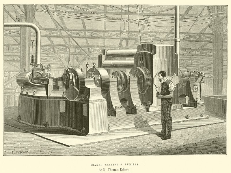 Grande Machine a Lumiere af M Thomas Edison (gravering) af French School