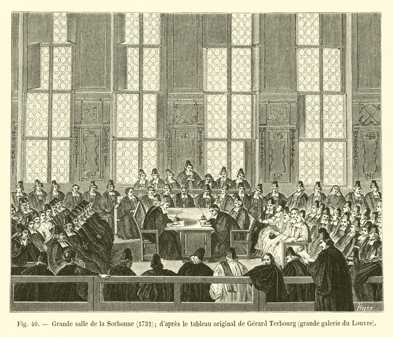 Sorbonnes store sal, 1732; efter det originale maleri af Gerard Terbourg, Louvres store galleri af French School