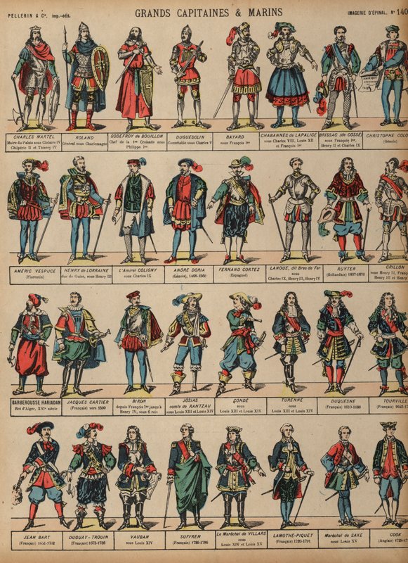 Store militærfigurer (farvet indgravering) af French School
