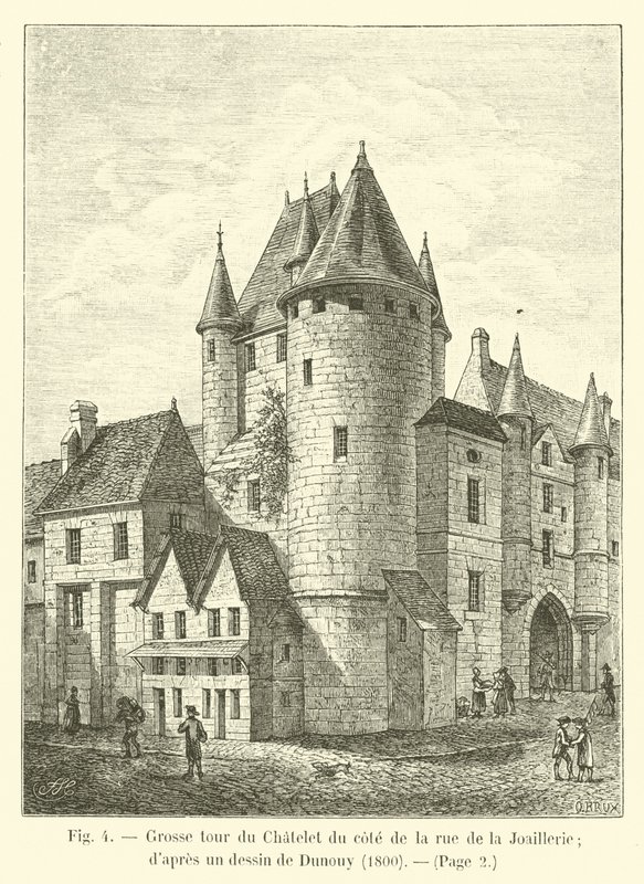 Stort tårn af Chatelet på siden af ​​rue de la Joaillerie; efter en tegning af Dunouy, 1800 af French School
