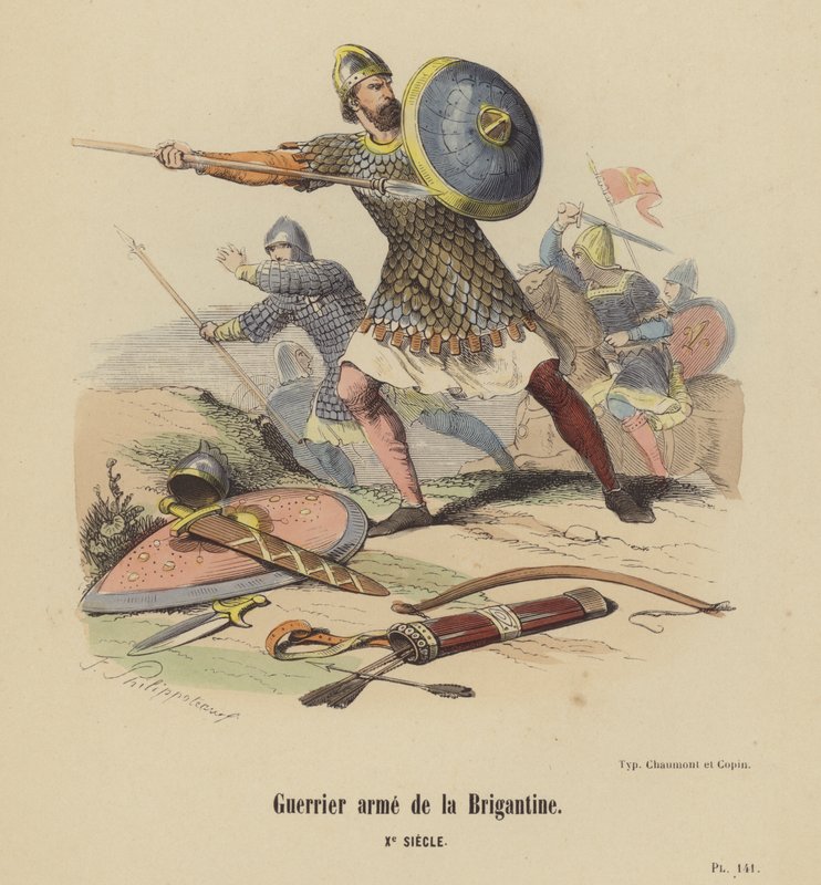 Warrior Weapon of the Brigantine, Xe Siecle (farvet indgravering) af French School