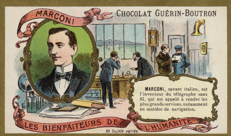 Guglielmo Marconi, italiensk opfinder og radiopioner (chromolitho) af French School