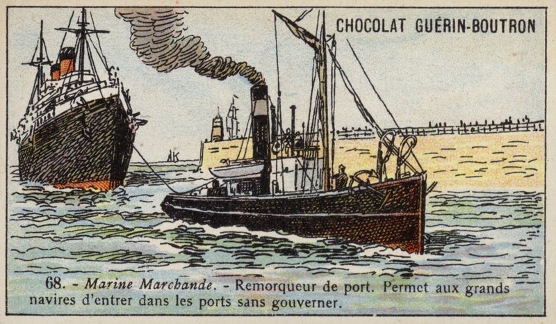 Havne slæbebåd (chromolitho) af French School