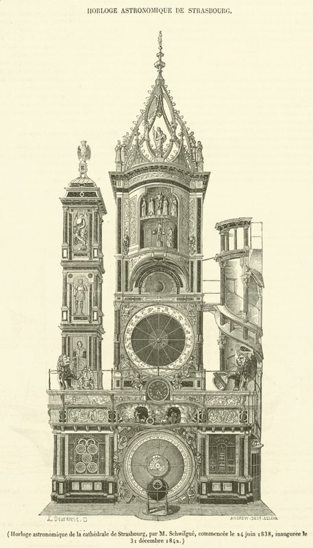 Astronomisk ur fra Strasbourg katedral (gravering) af French School