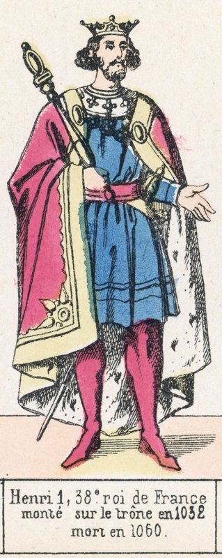 Henri 1, 38. konge af Frankrig, besteg tronen i 1032, døde i 1060 (farvestik) af French School