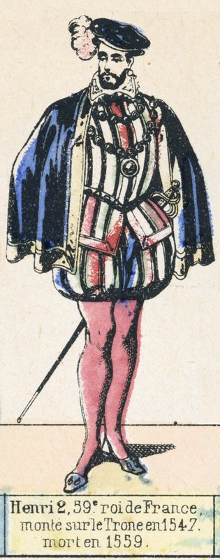 Henri 2, 59. konge af Frankrig, besteg tronen i 1547, døde i 1559 (farvet indgravering) af French School