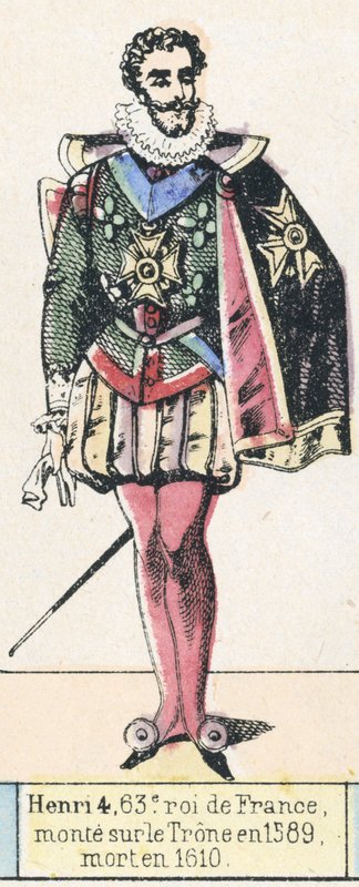 Henri 4, 63. konge af Frankrig, besteg tronen i 1589, døde i 1610 (farvet indgravering) af French School