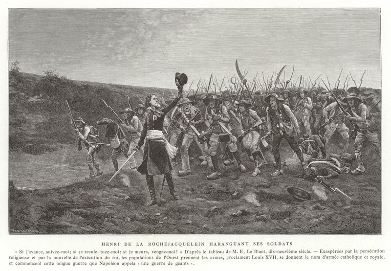 Henri de la Rochejaquelin harangerer sine soldater, Vendee Revolt, Frankrig af French School