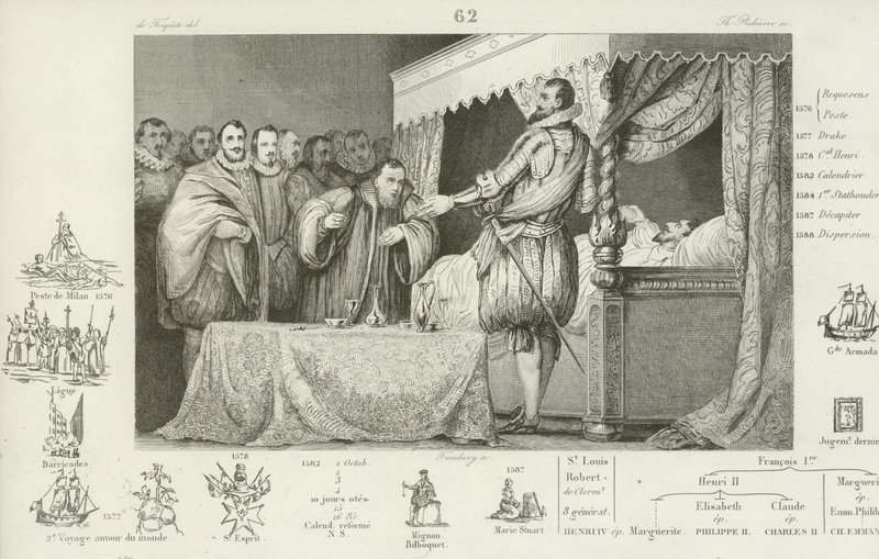 Henry III of France on his deathbed, 1589  af French School