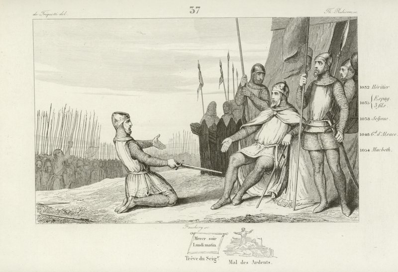 Henry I of France pardoning his brother, Robert le Vieux, 1031  af French School