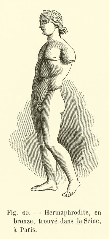 Hermafrodit, i bronze, fundet i Seinen, Paris (gravering) af French School