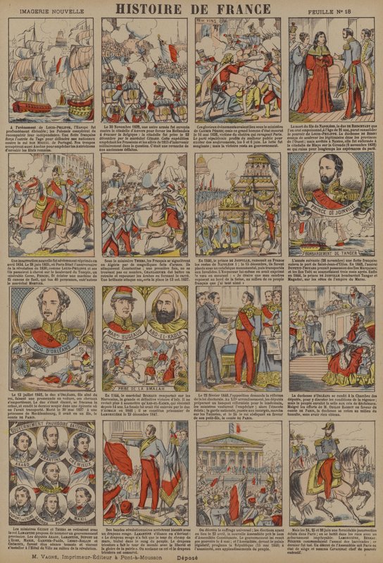 Frankrigs historie fra Louis-Philippes tiltrædelse til revolutionen i 1848 (farvelitografi) af French School
