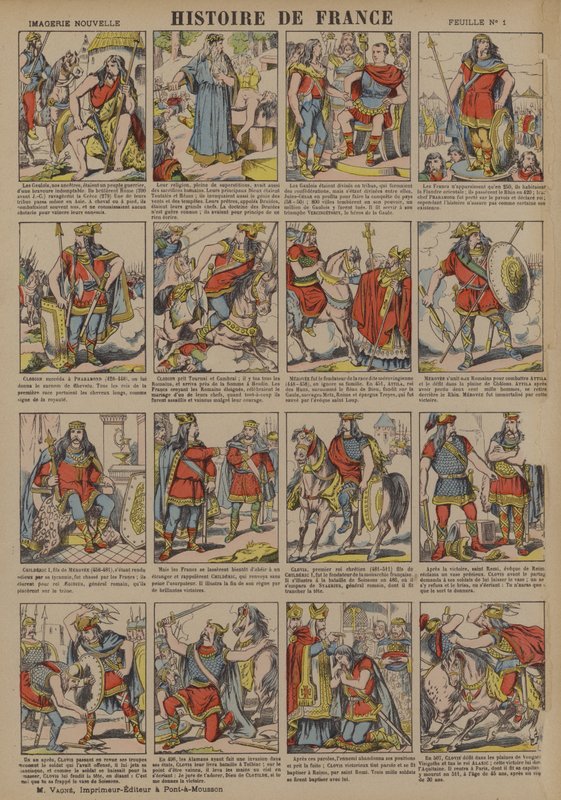 Frankrigs historie fra gallernes tid til Chlodwigs regeringstid (farvelitografi) af French School