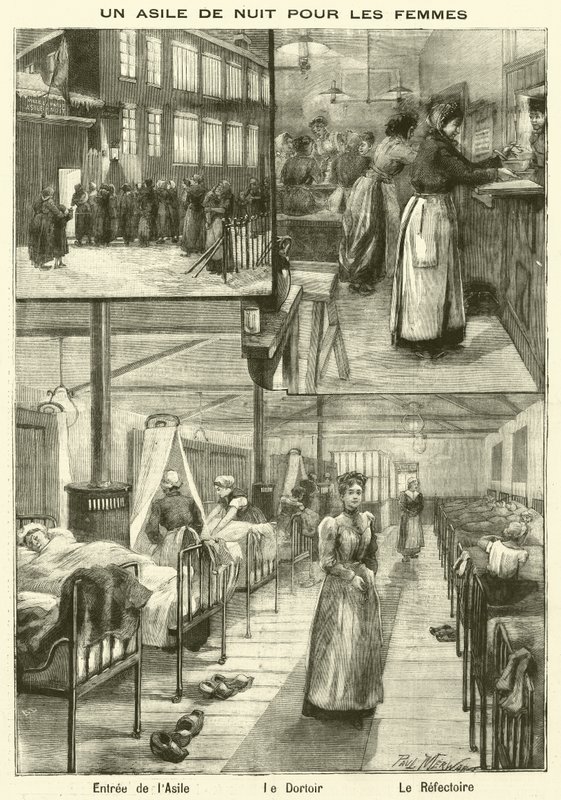Hjemløsehjem for kvinder i Paris (gravering) af French School