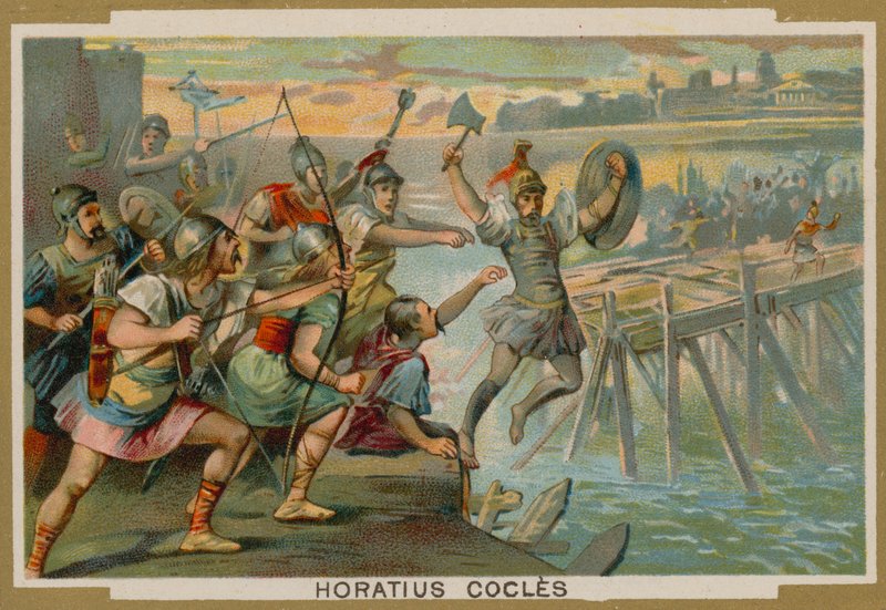 Horatius Cocles, romersk soldat, der forsvarede Pons Sublicius mod den invaderende hær af kongen af Clusium, 6. århundrede f.Kr. af French School