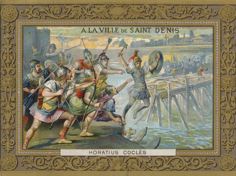Horatius Cocles throwing himself into the River Tiber, 6th Century BC  af French School