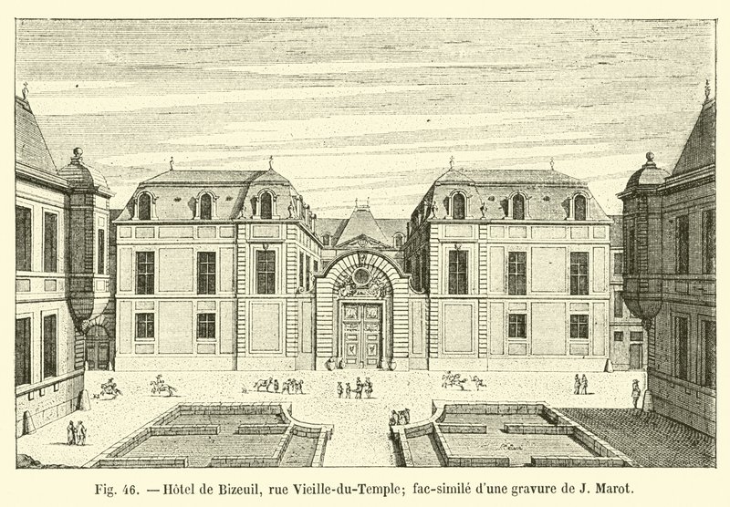 Hotel de Bizeuil, rue Vieille-du-Temple; faksimile af en gravering af J Marot af French School