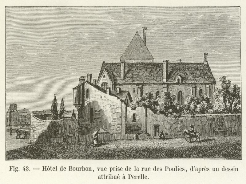 Hôtel de Bourbon, udsigt taget fra rue des Poulies, efter en tegning tilskrevet Perelle af French School
