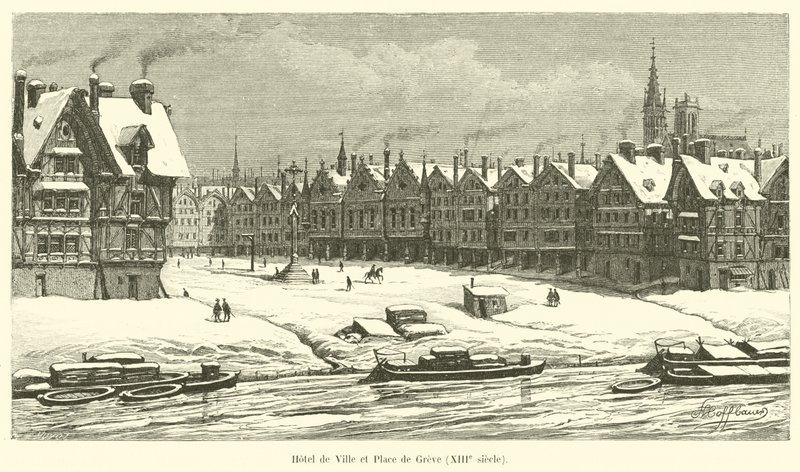 Rådhus og Place de Greve, 1200-tallet af French School
