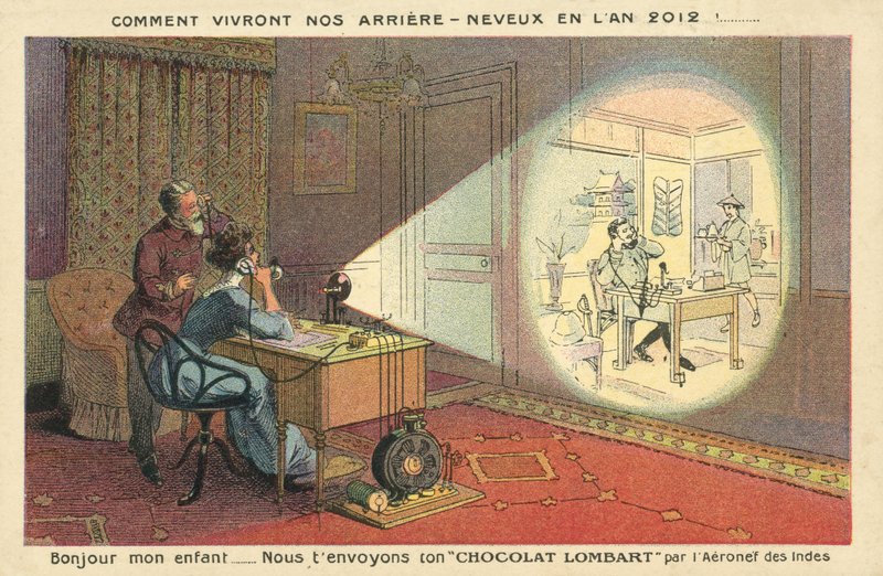 Hvordan mennesker vil leve i 2012 (farve litho) af French School