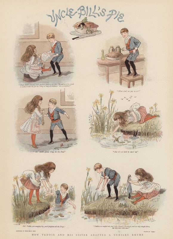 Hvordan Teddie og hans søster tilpassede et børnerim (chromolitho) af French School