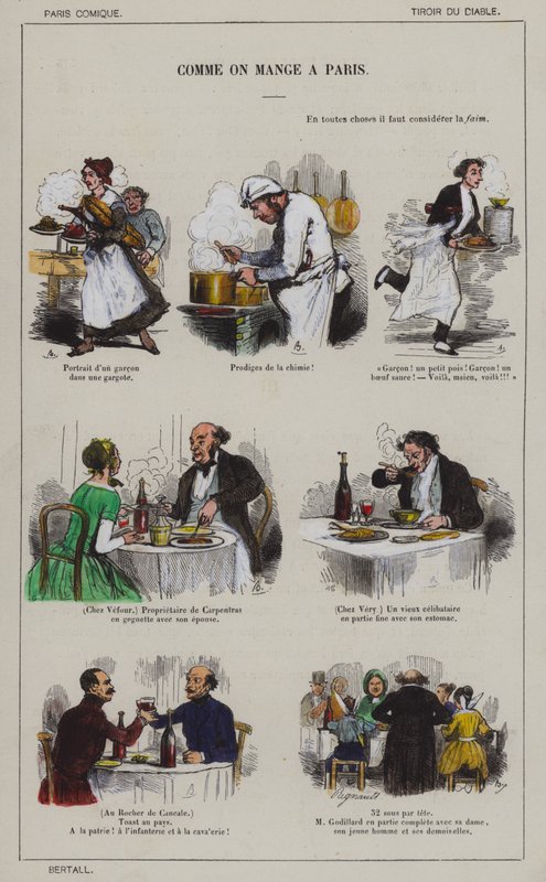 Sådan spiser man i Paris (farve litho) af French School