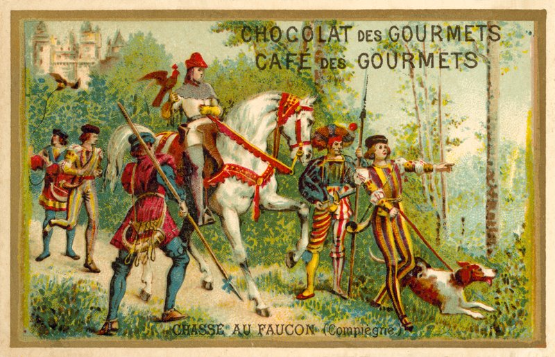 Jagt med falke, Compiegne, Frankrig (chromolitho) af French School